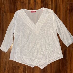 White Embroidered V-Neck Blouse